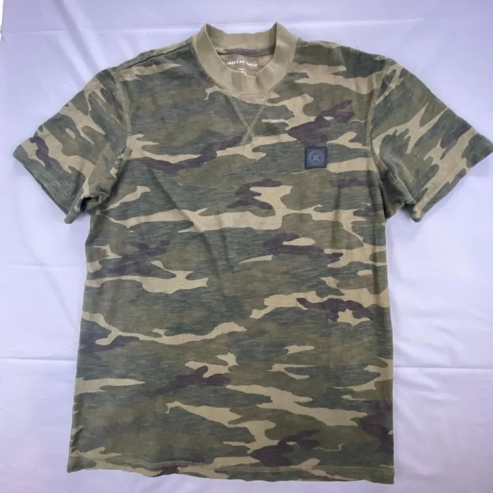 American Eagle Mens Camo T-Shirt Size Large Standard Fit Short Sleeve Green AE
